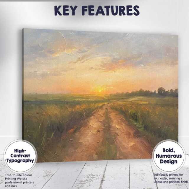 Golden Sunset Country Path Rural Field Landscape Canvas Wall Art Print Decor Picture Ready To Hang - image 1