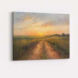 Golden Sunset Country Path Rural Field Landscape Canvas Wall Art Print Decor Picture Ready To Hang - thumbnail 4