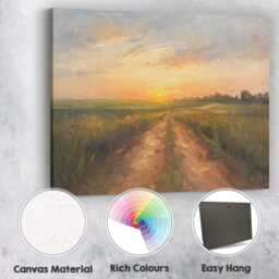 Golden Sunset Country Path Rural Field Landscape Canvas Wall Art Print Decor Picture Ready To Hang - thumbnail 2