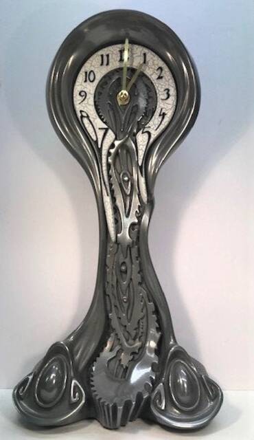 Pewter Color Mantle Clock - Handmade Dali Style Desk - image 1