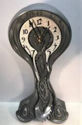 Pewter Color Mantle Clock - Handmade Dali Style Desk - thumbnail 2