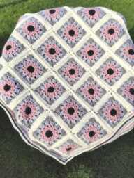 Handcrafted Granny Square Crochet Blanket Pink, Gray & Cream Afghan Throw