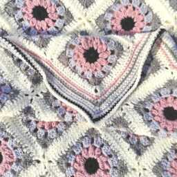 Handcrafted Granny Square Crochet Blanket Pink, Gray & Cream Afghan Throw - thumbnail 2