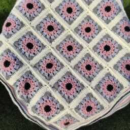 Handcrafted Granny Square Crochet Blanket Pink, Gray & Cream Afghan Throw - thumbnail 4