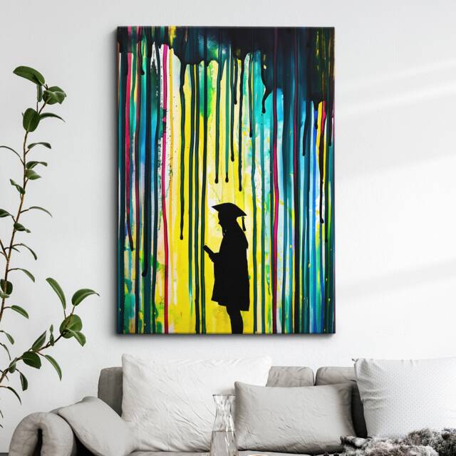Graduate Art in Colourful Rain College Painting Framed Poster Print & Canvas Wall Decor Home Bedroom Banksy Student Gift - image 1
