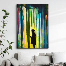 Graduate Art in Colourful Rain College Painting Framed Poster Print & Canvas Wall Decor Home Bedroom Banksy Student Gift - thumbnail 1