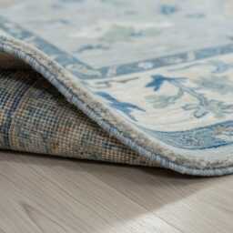 Handwoven Wool Oushak Rug - Turkish Vintage Soft Blue & Ivory Traditional Muted Rug - thumbnail 4