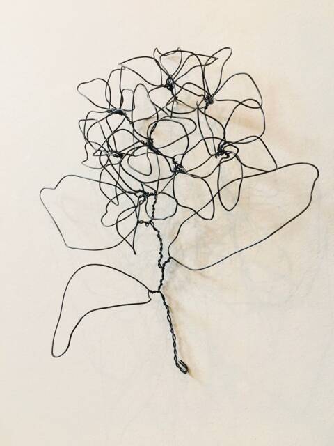 Home Decor, Wall Hanging, Hydrangea, Wire Art, Flower With A Stem & Leaves, 100% Handmade. Unique Interior Design Idea. 3D. Free Shipping - image 1