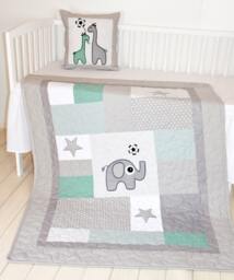 Soccer Quilt & Pillow, Sports Baby Boy Blanket, Crib Bedding, Pillows, Green Gray White - thumbnail 1