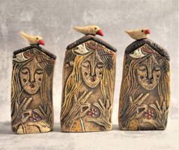 One Ceramic House With Woman Picture in Front, Woman Art Object, Rustic Home Decor - thumbnail 1