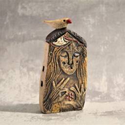 One Ceramic House With Woman Picture in Front, Woman Art Object, Rustic Home Decor - thumbnail 3