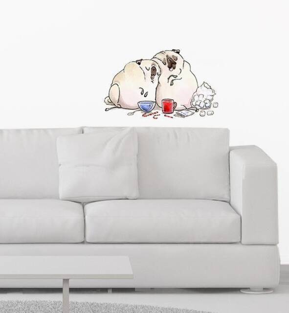 Hot Choco & A Movie Pugs Wall Sticker Decal - Dogs & Pets Stickers, Art, Decals, Kids Animals Decals