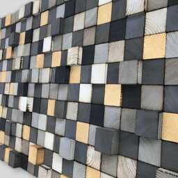 Reclaimed Wood Mosaic Wall Art - Grey & Gold - thumbnail 2