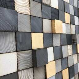 Reclaimed Wood Mosaic Wall Art - Grey & Gold - thumbnail 4