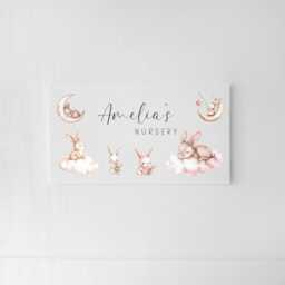 Bedroom Door Sign Girls Nursery Wall Art, Bunny Theme - Personalised Text, 180x100mm, Foam Board - thumbnail 2
