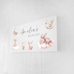 Bedroom Door Sign Girls Nursery Wall Art, Bunny Theme - Personalised Text, 180x100mm, Foam Board - thumbnail 3