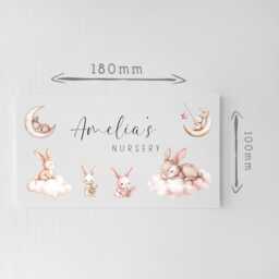 Bedroom Door Sign Girls Nursery Wall Art, Bunny Theme - Personalised Text, 180x100mm, Foam Board - thumbnail 4