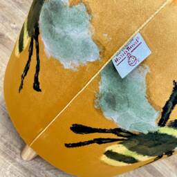 Bumble Bee Velvet & Black Harris Tweed Footstool With Tiny Wooden Legs - thumbnail 2