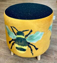 Bumble Bee Velvet & Black Harris Tweed Footstool With Tiny Wooden Legs - thumbnail 1