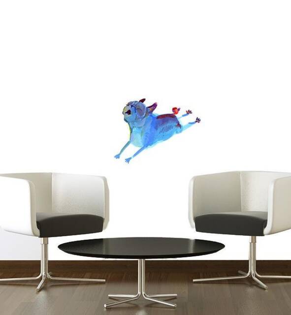 Paint Pugs Blue Leaper Wall Sticker Decal - Dogs & Pets Stickers, Art, Decals, Kids Animals Decals