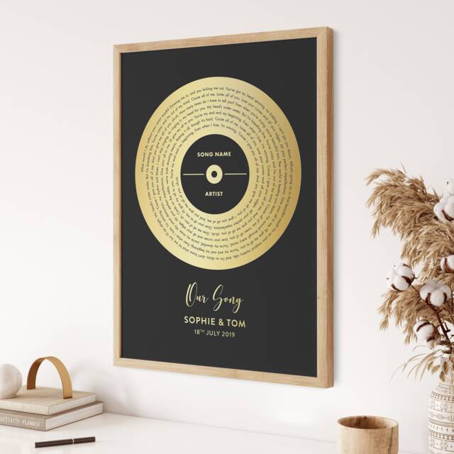 Personalised Foil Song Lyrics Vinyl Record Print, Metallic Wedding Gift, Anniversary Gift - image 1