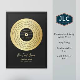 Personalised Foil Song Lyrics Vinyl Record Print, Metallic Wedding Gift, Anniversary Gift - thumbnail 2