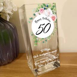 Personalised Birthday Age Vase - 50Th, 60Th, 70Th Gift For Women Gifts Mum, Nan, Auntie, Nanny, Grandma Glass Flower - thumbnail 1