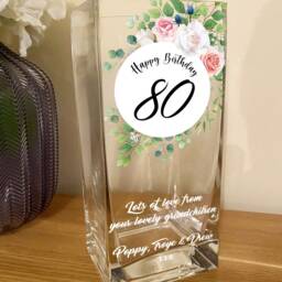 Personalised Birthday Age Vase - 50Th, 60Th, 70Th Gift For Women Gifts Mum, Nan, Auntie, Nanny, Grandma Glass Flower - thumbnail 2