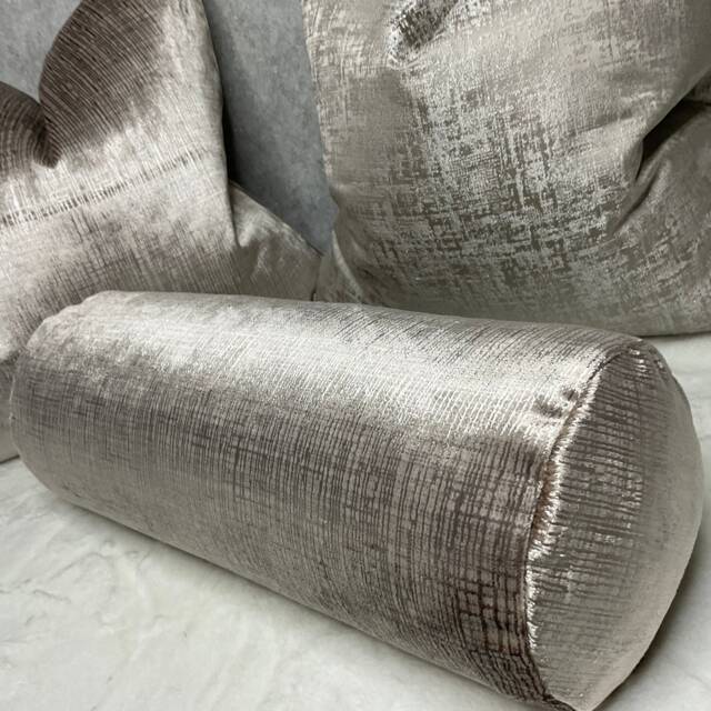 "Taupe Velvet Cushion, Luxury Bolster Cushion 16"" X 6" - image 1