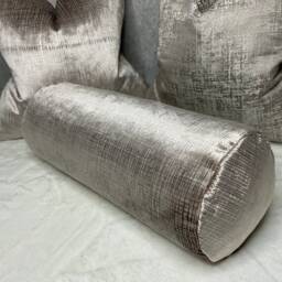 "Taupe Velvet Cushion, Luxury Bolster Cushion 16"" X 6" - thumbnail 4