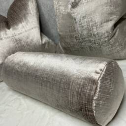 "Taupe Velvet Cushion, Luxury Bolster Cushion 16"" X 6" - thumbnail 1