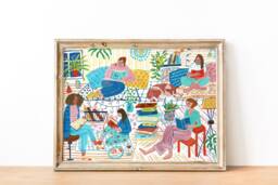 Digital Women Reading Books Art Print, Printable Digital Download, Book Worm Illustration, Home Decor Poster - thumbnail 1