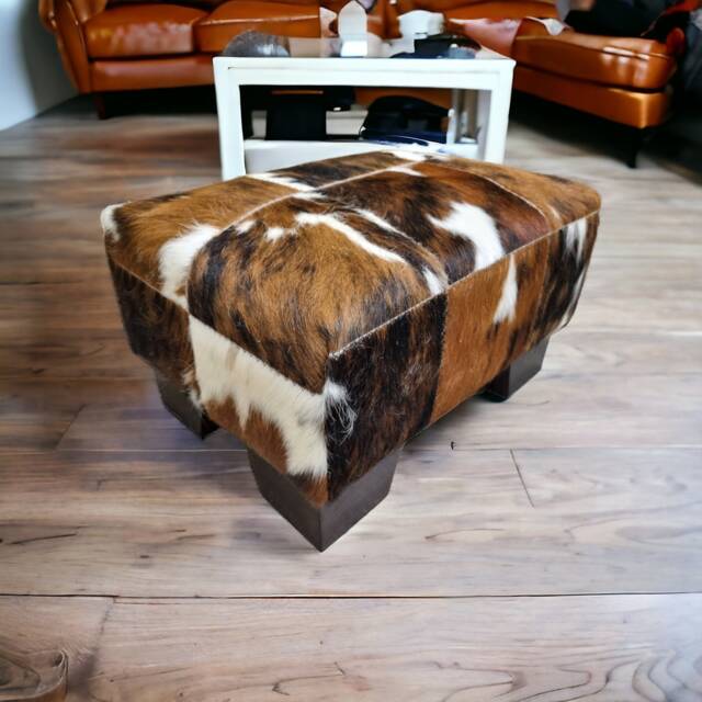 Genuine Cowhide Foot Stool - Choose From 6 Color Options Available Cow Hide Footrest Fs - image 1