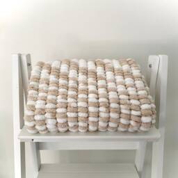 Hand Knitted Pom Baby Blanket - Beige/White Pram Size - Approx 61cm X72cm - thumbnail 3