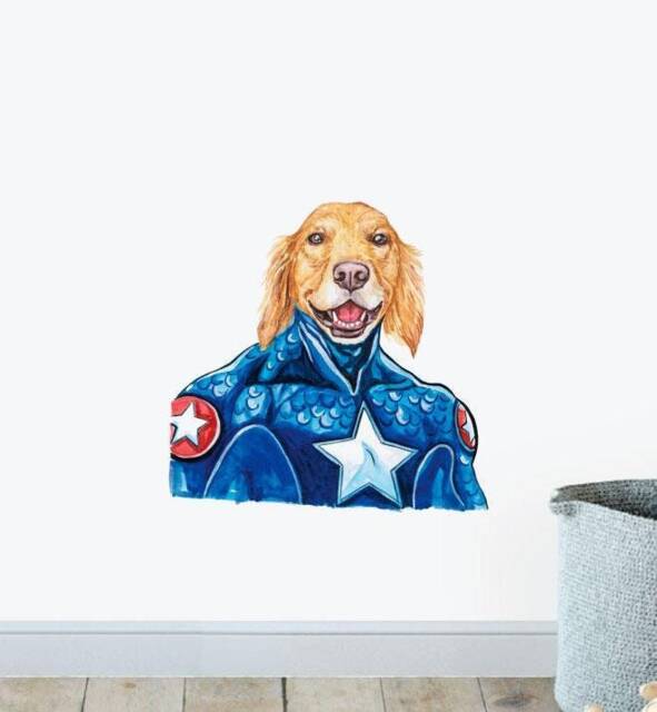 Captain America Dog Wall Sticker Decal - Dogs & Pets Stickers, Art, Decals, Kids Animals Decals