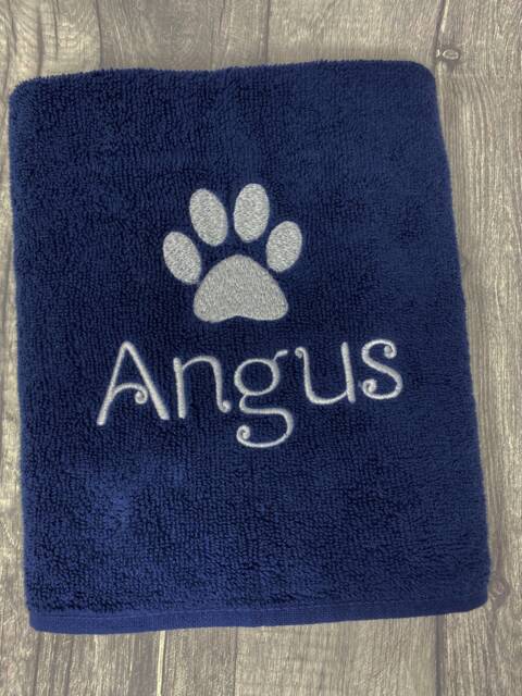Personalised Puppy Dog Towel, Embroidered Hand Doggie Paw Custom Name, Long Fibres Print Gifts For Dogs Cats Pets - image 1