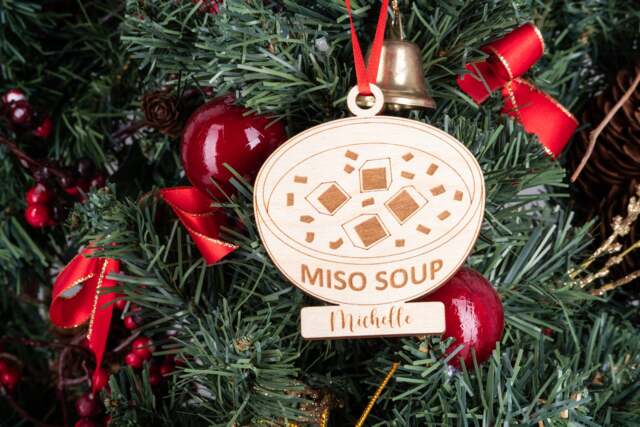 Personalized Miso Soup Bowl Christmas Ornament, Holiday Japanese Food Laser Cut Engraved Wooden Asian Lovers - image 1