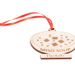 Personalized Miso Soup Bowl Christmas Ornament, Holiday Japanese Food Laser Cut Engraved Wooden Asian Lovers - thumbnail 3