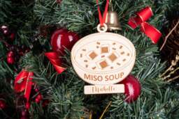 Personalized Miso Soup Bowl Christmas Ornament, Holiday Japanese Food Laser Cut Engraved Wooden Asian Lovers - thumbnail 1