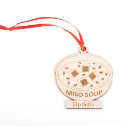 Personalized Miso Soup Bowl Christmas Ornament, Holiday Japanese Food Laser Cut Engraved Wooden Asian Lovers - thumbnail 2