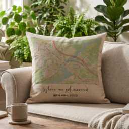 Map Location Linen Cushion For 4Th Or 12Th Wedding Anniversary Gift - thumbnail 2
