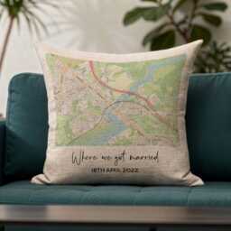 Map Location Linen Cushion For 4Th Or 12Th Wedding Anniversary Gift - thumbnail 4