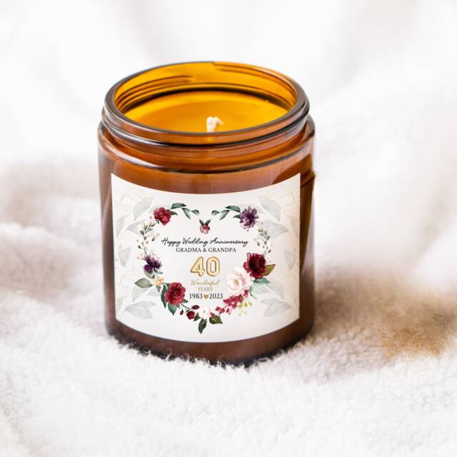 Personalised Anniversary Gifts For Couple, Ruby Weddnig Anniwersary, 40Th Wedding Botanical Candle, Congratulations 40 Years - image 1