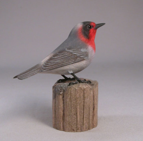 Red-Faced Warbler Hand Carved Wood Bird - image 1