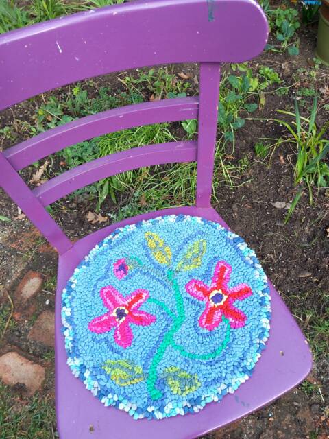 Handmade Hooked Flower Cushion/Chair Pad Rag Rug Cushion, Floral Design - image 1