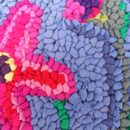 Handmade Hooked Flower Cushion/Chair Pad Rag Rug Cushion, Floral Design - thumbnail 3