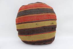 Red Striped Kilim Pillow Cover, Turkish Wool Cushion, 18x18 - thumbnail 1