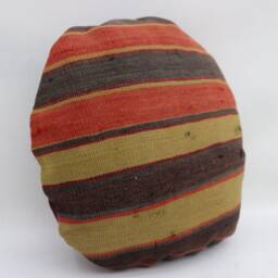 Red Striped Kilim Pillow Cover, Turkish Wool Cushion, 18x18 - thumbnail 3