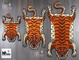 Tibetan Tiger Wool Rug Handknotted Animal Skin Nepal - Buddhist Meditation Carpet 3 Sizes - thumbnail 1