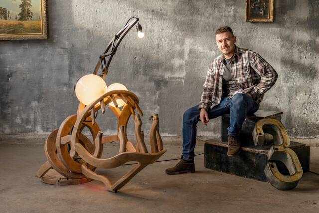 "Abstract Wooden Floor Lamp Sculpture - Riba ""Angler Fish" - image 1
